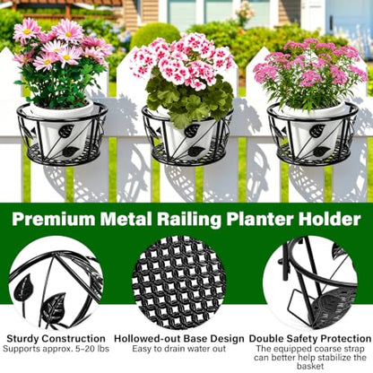 3 Pack Round Hanging Railing Planters,Indoor Porch Railing Planters