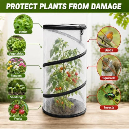 4 Pcs Pop Up Tomato Bird Barrier Plant Cover Mesh Net Cage with Stakes
