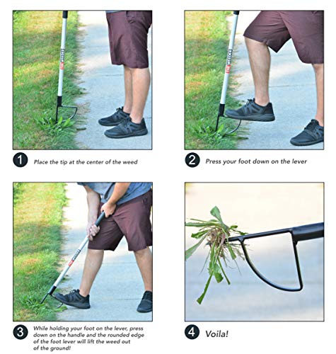 Standing Plant Root Remover and Weed Puller - Lightweight and Durable Metal Design with Aluminum Shaft and Steel Claw - Easy on Your Back and Knees, Hard on Pesky Weeds