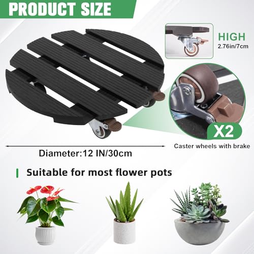 Plant Caddy with Wheels Heavy Duty, 12 Inch WPC Rolling Plant Stand - color: Black, size: Round
