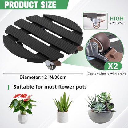 Plant Caddy with Wheels Heavy Duty, 12 Inch WPC Rolling Plant Stand - color: Black, size: Round