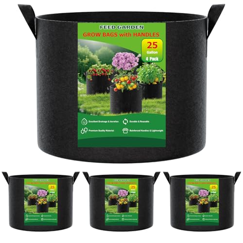FEED GARDEN 25 Gallon Plant Grow Bags 4 Pack 300G Fabric Pots with Handles - size: 25 Gallon