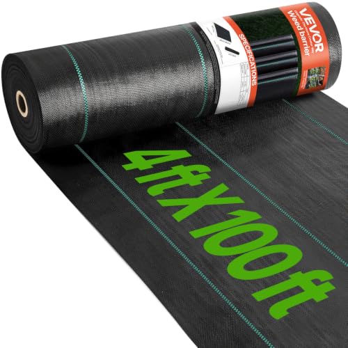 VEVOR Weed Barrier Fabric, Heavy Duty 4x100FT 5.8oz Woven Landscape Fabric, Garden Fabric Weed Barrier, Weed Control Fabric Ground Cover, Geotextile Fabric for Landscaping, Weed Block Gardening Mat - size: 4FT*100FT-5.8OZ, style: Woven