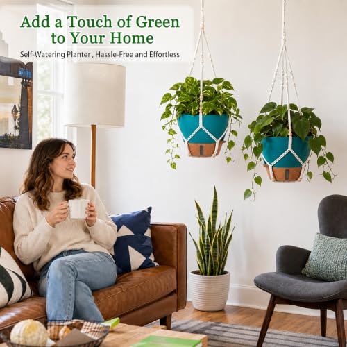 10 Inch Self Watering Hanging Planters for Indoor Plants, 2 Pack, Turquoise - color: Turquoise, size: 10 Inch