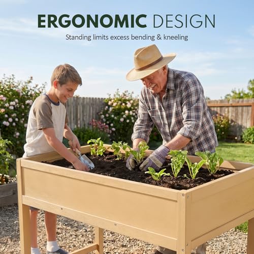 PASAMIC Raised Garden Bed with Legs, 40" HIPS Sturdy Elevated Planter Box - color: Wooden, size: 40x24x30in