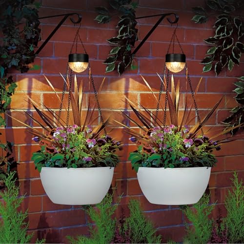 SUNNYPARK 2 Pack Solar Hanging Planters for Plants Outdoor - color: White