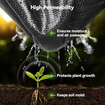 iropro 2.6ftx100ft Weed Barrier Landscape 3.2oz Fabric Heavy Duty, Woven Weed Control Cloth, Woven Geotextile Fabric for Underlayment, Gardening Ground, Commercial Driveway Weed Block Cover Mat - size: 2.6ft x100ft