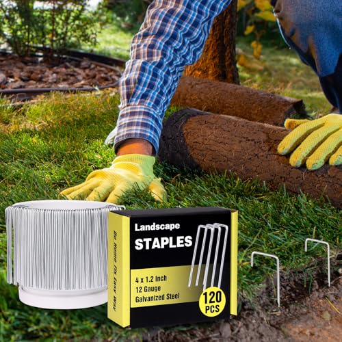 HongWay 120 Pack Landscape Staples 4 Inch, Galvanized Garden Stakes - size: 4 Inch, 120pcs