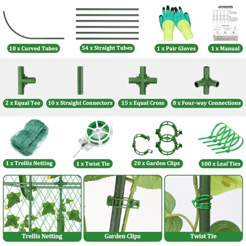 Cucumber Trellis for Raised Bed 5.4x5.5ft U-Shape Adjust Metal Garden Trellis for Climbing Plants Outdoor with Climbing Net Vegetable Arch Trellises Support Plant for Tomato Pea Fruit Squash Trellises - size: 1pack 66 x 65 Inch