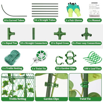 Cucumber Trellis for Raised Bed 5.4x5.5ft U-Shape Adjust Metal Garden Trellis for Climbing Plants Outdoor with Climbing Net Vegetable Arch Trellises Support Plant for Tomato Pea Fruit Squash Trellises - size: 1pack 66 x 65 Inch