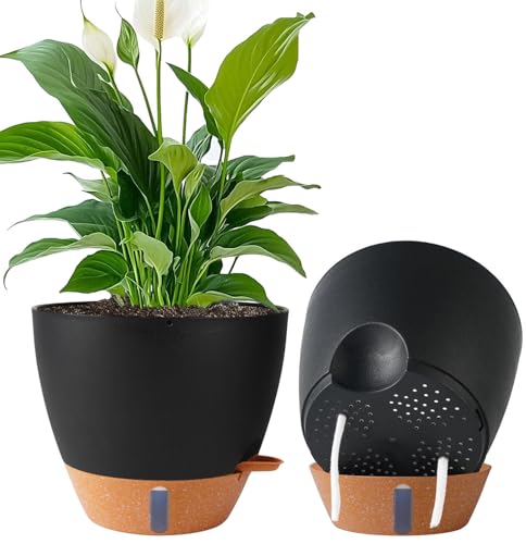 2 Pack 10 inch Plant Pots, Plastic Self Watering Planters - color: Black, size: 10 inch