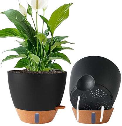 2 Pack 10 inch Plant Pots, Plastic Self Watering Planters - color: Black, size: 10 inch