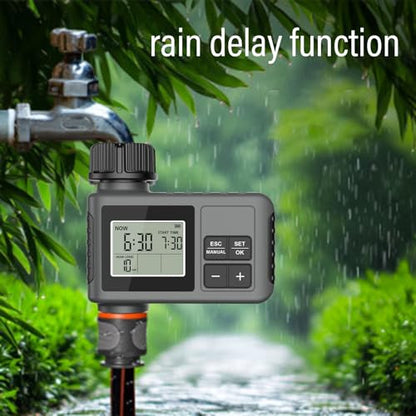 Water Timer for Garden Hose, Programmable Water Sprinkler Timer with Rain Delay, Manual Automatic Lawn Watering System Irrigation Controller, 3/4in Male Thread