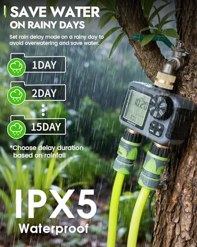 Insoma 2-Zone Sprinkler Timer with Brass Inlet & Outlet, Water Timer for Garden Hose with Auto/Manual/Rain Delay Mode, Big LCD Display, Easy Setup Hose Timers for Lawn, Garden, Vacation Watering - size: 2 Zone-V2.0-Brass