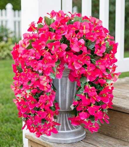 2 PCS Bougainvillea Artificial Hanging Flowers Plant for Outdoors, Hot Pink - color: Hot Pink