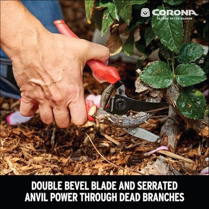 Corona AP 3334 Non-stick Steel ComfortGEL Anvil Hand Pruner - 3/4 inch Cut Capacity Stem and Branch Garden Shears, Red