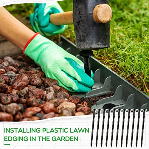 Handepo 250 Pcs 8 Inch Landscape Edging Spikes Plastic Lawn Stakes Anchoring Nails Spiral Nylon Garden Ground Lawn Artificial Nails for Paver Edging Weed Barriers Tent Construction(Black)