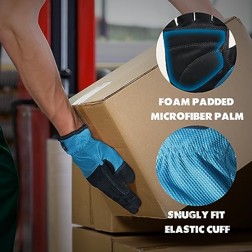 HANDLANDY Work Gloves for Men & Women, Utility Mechanic Working Gloves Touch Screen, Flexible Gardening Gloves for Yard - color: Black Blue (1 Pair), size: Large
