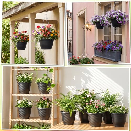 20 Pack Hanging Planter Basket 10 Inch with Drainage Tray - color: Black, size: 10 Inch