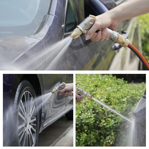 100% Metal Heavy Duty Garden Hose Nozzle with Brass Nozzle with 4 Patterns - color: Silver Gray