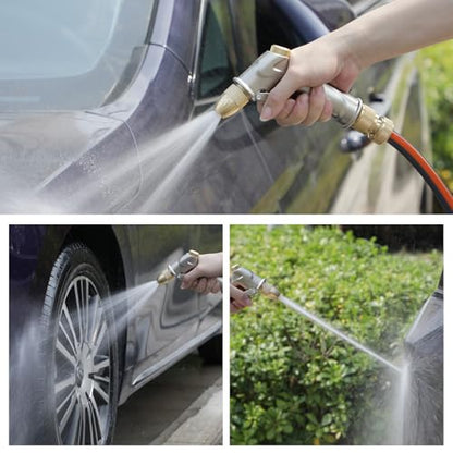 100% Metal Heavy Duty Garden Hose Nozzle with Brass Nozzle with 4 Patterns - color: Silver Gray