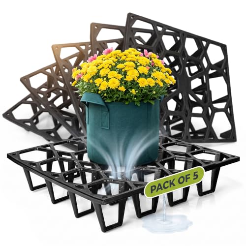 Plant Riser – Pot Spacer for Grow Bags, Planters & Containers – UV-Resistant Drainage Tray for Airflow, Root Health & Cleaner Surfaces (Standard Black, 5 Pack) - color: Standard Black, size: 5 Pack