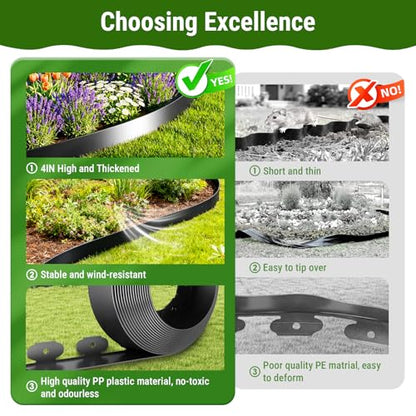 Mars Villa Landscape Edging, 4 Inch Tall 40FT Garden Edging Border Kit - size: 4IN x 40FT