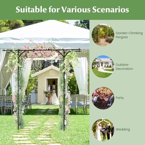 S AFSTAR Garden Arch Trellis Pergola, 6.8 FT Outdoor Metal Arbor w/Extended Top, 4 Ground Stakes, Plant Support Trellis for Climbing Plant Vine Rose, Garden Arbour Archway for Wedding Ceremony Party - size: 79"L x 20.5"W x 81"H