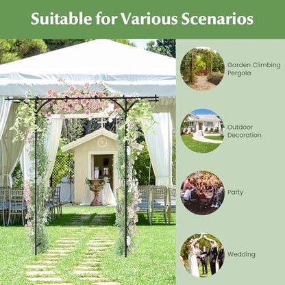 S AFSTAR Garden Arch Trellis Pergola, 6.8 FT Outdoor Metal Arbor w/Extended Top, 4 Ground Stakes, Plant Support Trellis for Climbing Plant Vine Rose, Garden Arbour Archway for Wedding Ceremony Party - size: 79"L x 20.5"W x 81"H