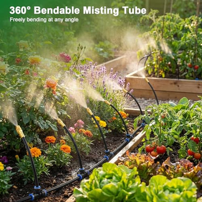 Drip Irrigation System, 2026-Upgrade 50Ft 1/4" Garden Watering System with 12 Pcs 360° Adjustable Copper Nozzles, DIY Kit for Garden, Lawn, Greenhouse, Raised Beds & Outdoor Plants - size: 50FT/12pcs