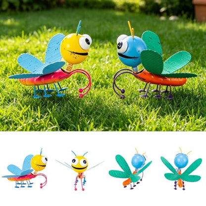 Metal Garden Decor Set of 2 Insect Statues Planter Hugger - color: 2 Pack Dragonflies