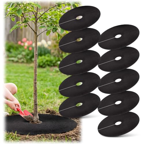 16.5 Inch Non-Woven Tree Mulch Ring-10 Pack, Weed Barrier Mat,Degradable Tree Mulch Used to inhibit Weed Growth and Landscape Weed Control Plant Root Protection - color: Black-10pack-16.5"