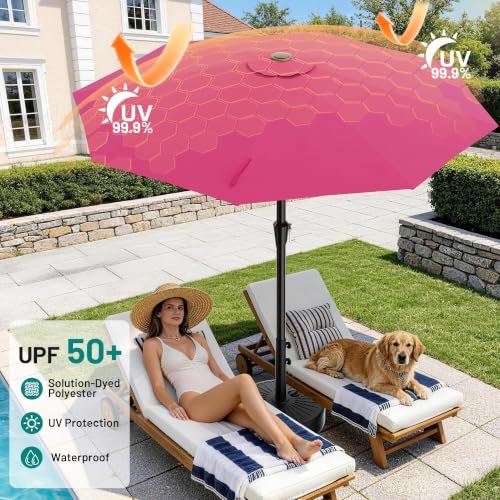 AreShark 9FT Outdoor Patio Umbrella with Tilt and Crank, Rose Pink - color: Rose Pink, size: 9ft