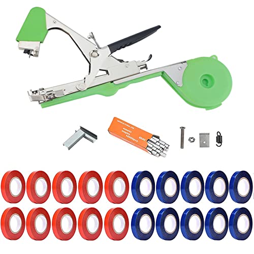 Plant Tying Machine Tool,Plant Tape Gun with 10000pcs Staples 20 Rolls Tape and Replacement Blade for Grapes,Raspberries,Tomatoes and Vining Vegetables Tying Tool(Green) - color: Green