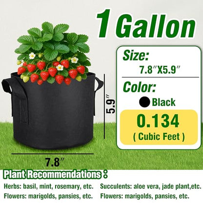 12-Pack 1 Gallon Nonwoven Grow Bags, Heavy Duty Aeration Fabric Pots with Durable Handles, Come with 12 Pcs Plant Labels - size: 1 Gallon