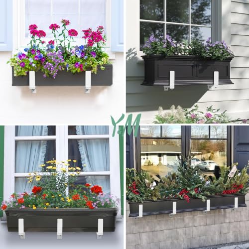 Y&M Adjustable Window Box Brackets 4 Pack, Wall Mount Planter Box Brackets - size: Set of 4- White