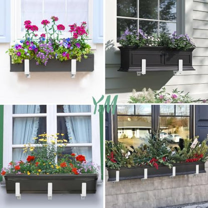 Y&M Adjustable Window Box Brackets 4 Pack, Wall Mount Planter Box Brackets - size: Set of 4- White