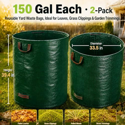 150 Gal Oversized Reusable Yard Waste Bags, 2-Pack, Leaf and Lawn Cleanup - size: 150 Gal