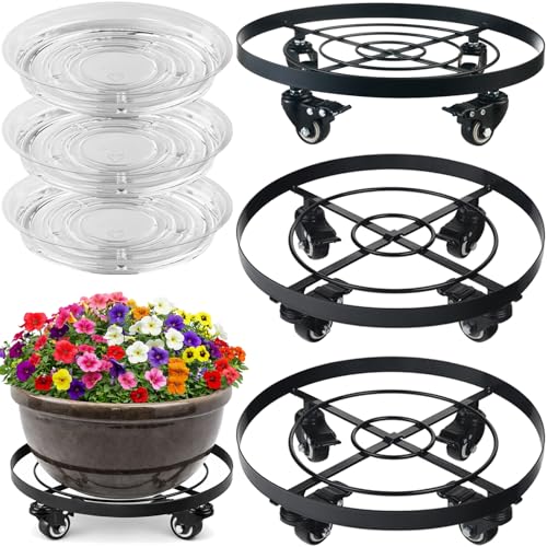 3 Packs 12.6 Inch Large Metal Plant Caddy with Wheels Plant Dolly with Casters Heavy-duty Rolling Wheeled Plant Stand for Indoor Outdoor Flower Pot Mover Rollers Coasters Black, Strong Load Capacity - color: Black, size: 12.6"/ 3 packs