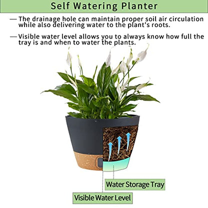 2 Pack Hanging Planters for Indoor Outdoor Plants, 10 Inch Hanging Flower Pot Basket with Drainage Hole with Removable Tray&Hooks Self Watering Plant Pot for Hanging Plants, Dark Grey