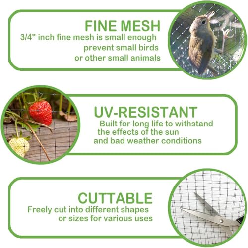 Bird Netting 6.5x13FT, 3/4"Mesh Garden Netting for Plant Protection - size: 6.5X13 FT