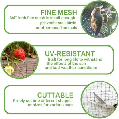 Bird Netting 6.5x13FT, 3/4"Mesh Garden Netting for Plant Protection - size: 6.5X13 FT