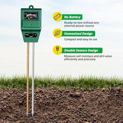 iPower 3-in-1 Plant Moisture/Light/PH Meter, Soil Test Kit for Gardening, Farming, Indoor & Outdoor Use, 2 Pack - size: Square, style: 2-Pack