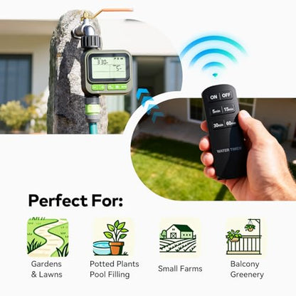 Sprinkler Timer, Programmable Irrigation Timers with 4 Customizable Programs, IP65 Waterproof, Auto Rain Delay & Child Lock, Digital Water Timer for Lawn Yard Garden Hose