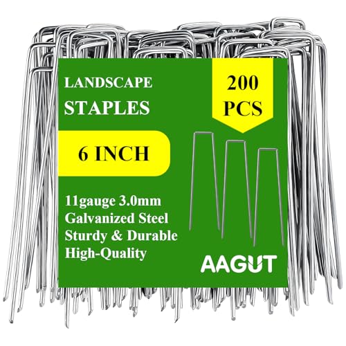 AAGUT Landscape Staples 6 Inch Galvanized Anti-Rust Garden Stakes 11 Gauge - color: Silver, size: 6'' x 200Pcs-11Ga
