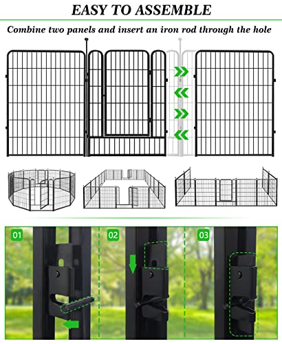 Decorative Black Metal Fencing Garden Fence with Gate, 50ft(L) 40in(H) 22 Fence Panels No Dig Fence Rustproof Animal Barrier Fence Temporary Dog Panels Fencing Outdoor - size: 50ft-40"H(20 Panels+2 Gates)
