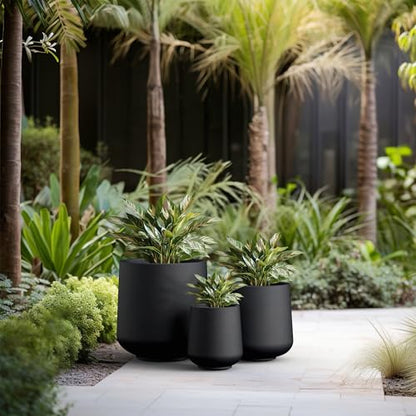 Kante Set of 3 Black Concrete Curved Round Planters for Modern Home - color: Black, size: Set of 3: 15.3" + 11.6" + 8.2" D