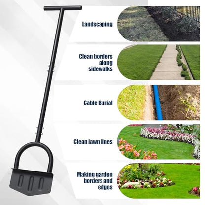 Heavy-Duty Manual Grass Edger Tool - 39 Inch Half Moon Lawn Edger with Wide Footplate. All-in-One Steel Border Edger for Landscaping, Garden Edging, Creating Trenches and Burying Irrigation Cables