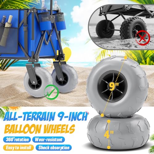 Beach Wagon with Big Wheels for Sand, 350lbs Heavy Duty Folding Wagon - color: Sky Blue