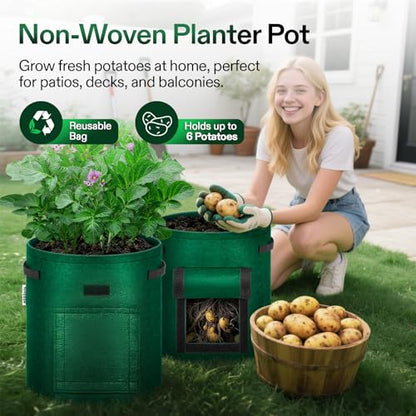 VIVOSUN 5-Pack 10 Gallon Potato Grow Bags, Roll-up Harvest Window - color: Green, size: 10 Gallon